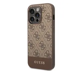 GUESS 4G Stripe Zadní Kryt pro Apple iPhone 14 Pro hnědá