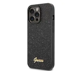 GUESS PC/TPU Glitter Flakes Metal Logo Zadní Kryt pro Apple iPhone 14 Pro černá
