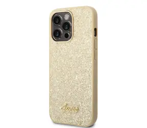 GUESS PC/TPU Glitter Flakes Metal Logo Zadní Kryt pro Apple iPhone 14 Pro zlatá