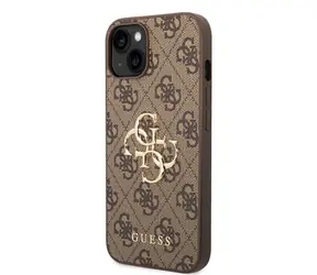 GUESS PU 4G Metal Logo Zadní Kryt pro Apple iPhone 14 hnědá