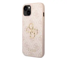 GUESS PU 4G Metal Logo Zadní Kryt pro Apple iPhone 14 růžová