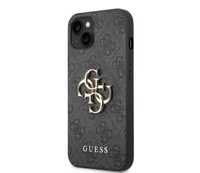 GUESS PU 4G Metal Logo Zadní Kryt pro Apple iPhone 14 šedá