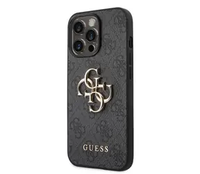 GUESS PU 4G Metal Logo Zadní Kryt pro Apple iPhone 14 Pro šedá