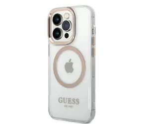 GUESS Transparent MagSafe Kompatibilní Zadní Kryt pro Apple iPhone 14 Pro zlatá
