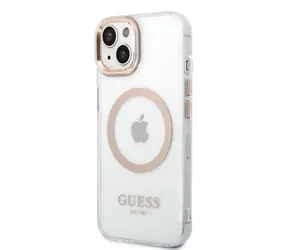 GUESS Transparent MagSafe Kompatibilní Zadní Kryt pro Apple iPhone 14 zlatá
