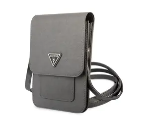 GUESS PU Saffiano Triangle Logo Phone Bag šedá