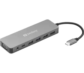 Sandberg 136-45 USB-C Cestovní dokovací stanice 13v1 100W / 4x USB / 2x HDMI / 1x VGA / LAN / 3.5mm jack / čtečka karek 