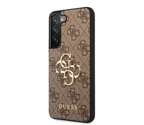 GUESS PU 4G Metal Logo Zadní Kryt pro Samsung Galaxy S23 hnědá