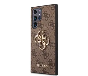 GUESS PU 4G Metal Logo Zadní Kryt pro Samsung Galaxy S23 Ultra hnědá