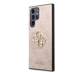 GUESS PU 4G Metal Logo Zadní Kryt pro Samsung Galaxy S23 Ultra růžová