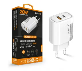 Aligator síťová nabíječka USB bílá / USB / USB-C / 20W / Power delivery