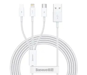 Baseus CAMLTYS-02 SUPERIOR 3v1 1.5m bílá / USB-C / MicroUSB / Lightinhg 