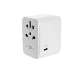 FIXED Voyager 30W Cestovní adaptér pro EU & UK a USA/AUS s 1xUSB-C a 2xUSB výstupem PD bílá / GaN 