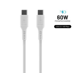 FIXED Liquid silicone Dlouhý Nabíjecí a datový kabel s konektory USB-C/USB-C a podporou PD 2m bílá / USB 2.0 / 60W 