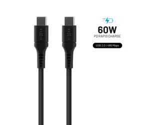 FIXED Liquid silicone Dlouhý Nabíjecí a datový kabel s konektory USB-C/USB-C a podporou PD 2m černá / USB 2.0 / 60W 
