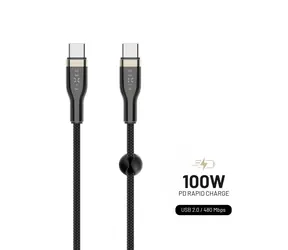 FIXED Nabíjecí a datový opletený kabel s konektory USB-C/USB-C a podporou PD 1.2m černá / USB 2.0 / 100W 