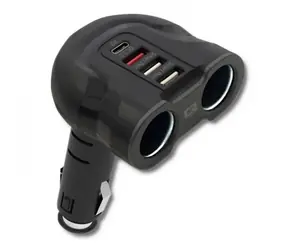 Qoltec 50641 USB Autonabíječka 12V-24V černá / 52W / 2.4V / 2x USB / USB QC 3.0 / USB-C / 2x Cigaretový zapalovač