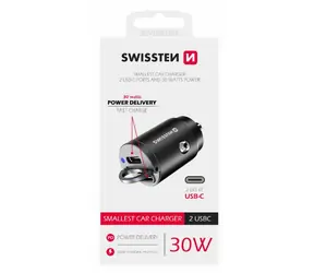 SWISSTEN CL adaptér do auta 2x USB-C černá / 30W