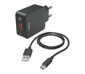 Hama USB nabíječka s kabelem černá / 1x USB-A / QC / 19.5W