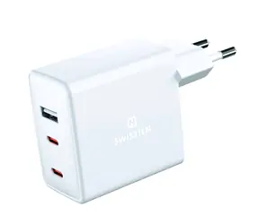 SWISSTEN síťový adaptér GaN USB-A/USB-C 70W bílá