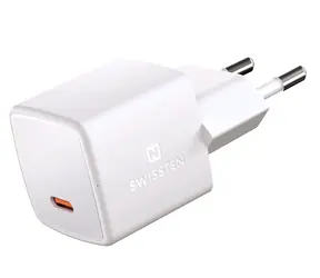 SWISSTEN mini síťový adaptér GaN USB-C bílá / 25W / PD 