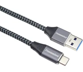 PremiumCord propojovací kabel USB-C (M) na USB-A (M) 2m šedá / USB-C 3.1 (M) / USB-A 3.0 (M) / 5 Gbps / opletený