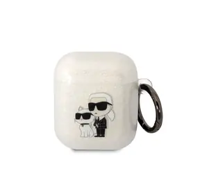 Karl Lagerfeld 3D Logo NFT Karl and Choupette TPU Glitter Pouzdro pro Apple Airpods 1/2 bílá