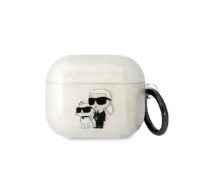 Karl Lagerfeld 3D Logo NFT Karl and Choupette TPU Glitter Pouzdro pro Apple Airpods 3 bílá