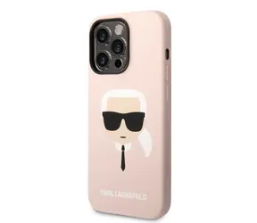 Karl Lagerfeld MagSafe Kompatibilní Kryt Liquid Silicone Karl Head pro Apple iPhone 14 Pro Max růžová