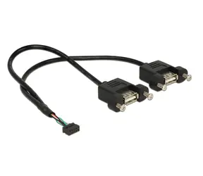 Delock Kabel USB 2.0 pin konektor (F) 2.00 mm 10 pin - 2 x USB 2.0 A (F) panel pro montáž 0.25m