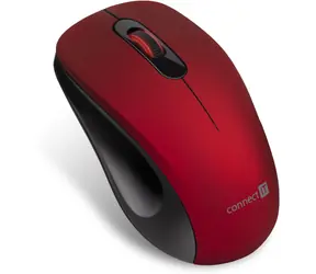 CONNECT IT MUTE červená / Bezdrátová optická myš / 1200 DPI / 3 tlačítka / 2.4GHz / USB přijímač / 1x AA