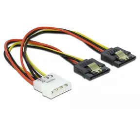 Delock Napájecí kabel Molex 4 pin (M) - 2 x SATA 15 pin (F) kovová spona 0.2m