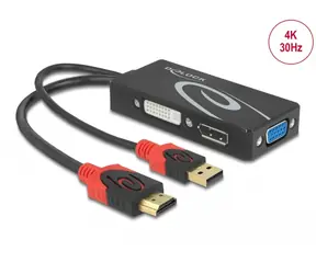 Delock Adaptér HDMI (M) - DVI/VGA/DisplayPort (F) 4K černá