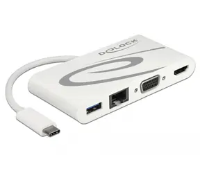 Delock Dokovací stanice USB Type-C 3.1 - HDMI + VGA + LAN + USB PD bílá / 4K / 30Hz