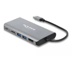 Delock Doková stanice USB Type-C 4K - HDMI/DP/USB 3.2/SD/LAN/PD 3.0 šedá