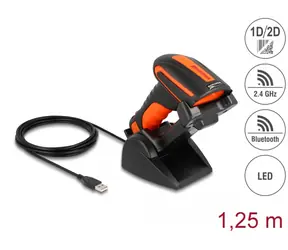 Delock Průmyslová čtečka 1D a 2D čárových kódů pro 2.4 GHz nebo Bluetooth s indukční nabíjení stanicí