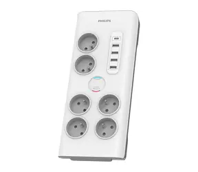Philips SPN7060WA/60 bílá / Přepěťová ochrana / 6 zásuvek & 4x USB-A & 1x USB-C