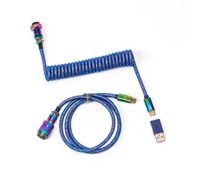 Keychron Premium Coiled Aviator Cable modrá / Kabel pro Custom klávesnice / 1.08m / USB-C / rovný konektor / doprodej