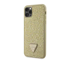 GUESS Rhinestones Triangle Metal Logo Kryt pro Apple iPhone 11 Pro Max zlatá
