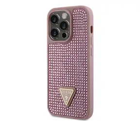 GUESS Rhinestones Triangle Metal Logo Kryt pro Apple iPhone 14 Pro růžová / doprodej