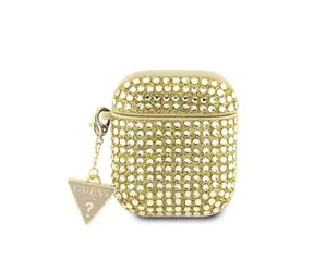 GUESS Rhinestones Triangle Metal Logo Pouzdro pro Apple AirPods 1/2 zlatá