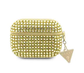 GUESS Rhinestones Triangle Metal Logo Pouzdro pro Apple AirPods Pro zlatá