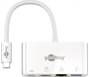 Goobay 62105 multiportový adaptér bílá / 1x USB-C M na HDMI & Ethernet & USB-C & USB-A