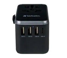 Verbatim 49546 Universální cestovní adaptér černá / CEE7 / 100-250 V / 3x USB-A / USB-C
