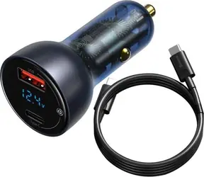 Baseus TZCCKX-0G Nabiječka do auta 5A + kabel USB-C (M) - USB-C (M) / USB-A / USB-C / 65W