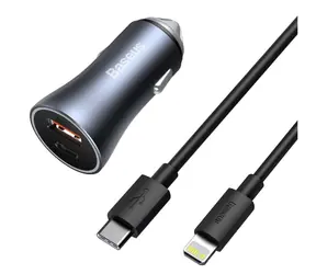 Baseus TZCCJD-B0G Nabiječka do auta 5V + Kabel USB-C (M) - Lightning (M) / 1x USB-A / 1x USB-C / 40W
