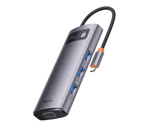 Baseus WKWG040013 Metal Gleam Dokovací stanice / 3x USB 3.0 / HDMI / USB-C PD / VGA / Ethernet RJ45
