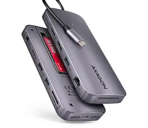 AXAGON HMC-12GM2, USB 10Gbps hub, 3x USB-A, USB-C, HDMI & DP 4K/60Hz, RJ-45, M.2, SD/mSD, audio, PD 100W, kabel 50cm