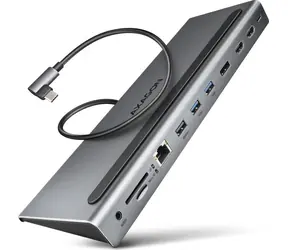 AXAGON HMC-4KX3 USB 5Gbps hub, 3x USB-A, 2x HDMI & DP 4K/60Hz, RJ-45 GLAN, SD/mSD, audio, PD 100W, kabel USB-C 40cm