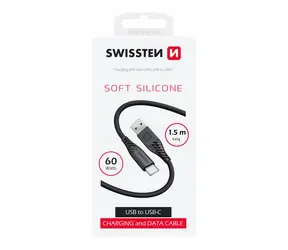 SWISSTEN SOFT SILICONE datový kabel USB-C 1.5m černá / 60W / 3A / 1x USB-A(M) / 1x USB-C(M)